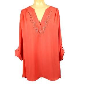 NEW DIRECTIONS Curvy Coral Chiffon Blouse 3X  NWT